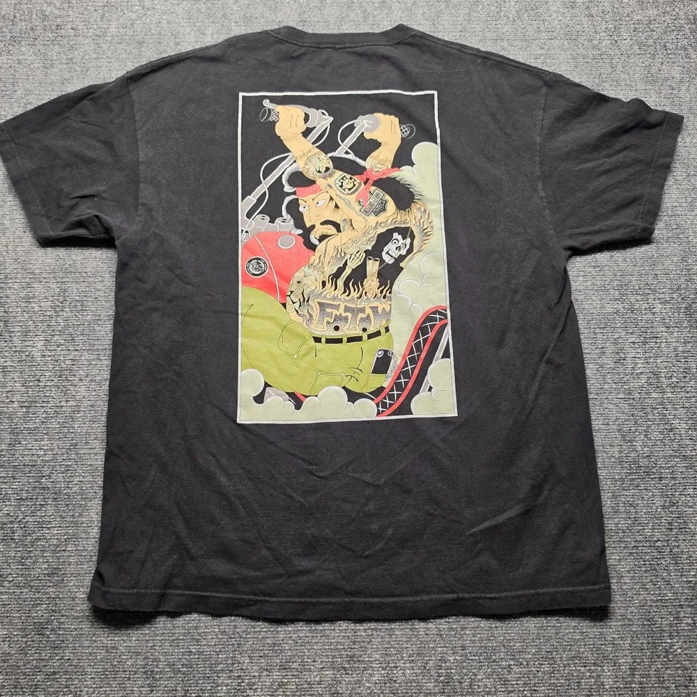 Manic Crew Bosozoku Japanese Biker Tattoo Graphic Shirt Mens XXL Faded Black Tee
